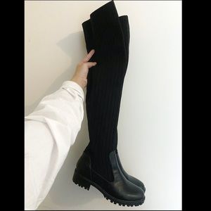 ✨New✨ over-the-knee lug sole sock boots in black